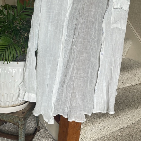 Zoye Chen White Gauzy Button-Up Flowy Swim Coverup - Picture 6 of 16